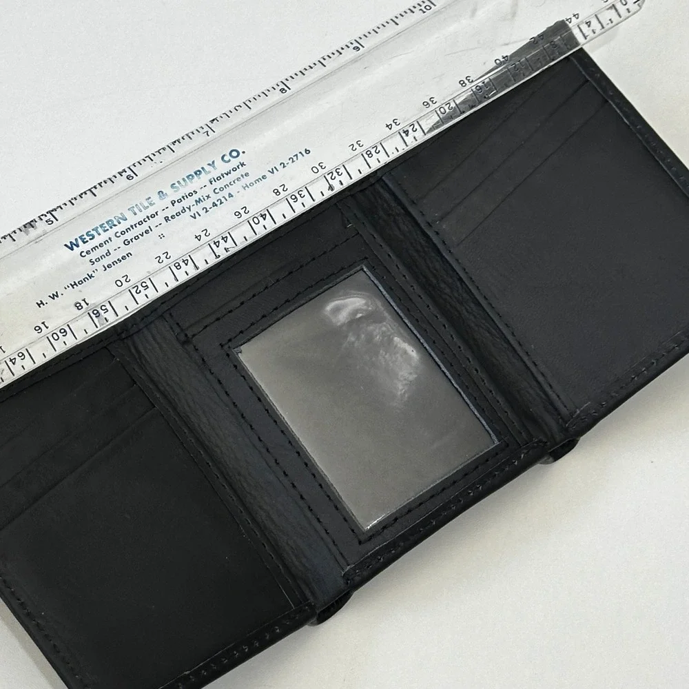 Artisan Hand-Made Black Leather Trifold Wallet Nicaragua Mens ID Window Pocket